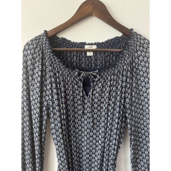Caslon Navy Blue Ditsy Floral Midi 3/4 Sleeve Belted Dress Size X Small - Picture 11 of 11